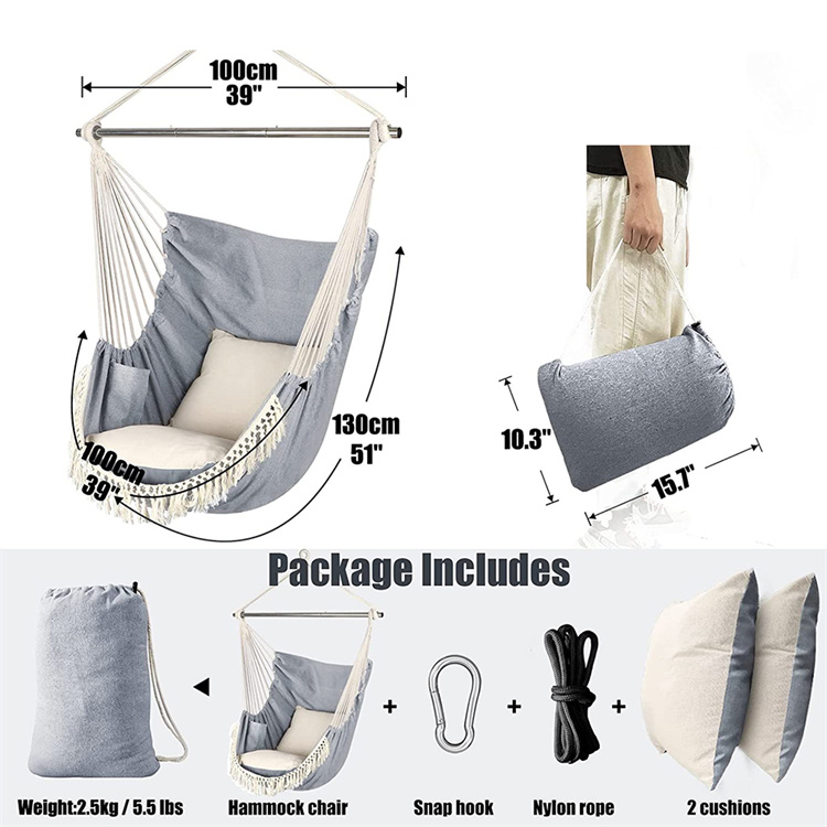 Portable Macrame Hanging Chair with Side Pocket