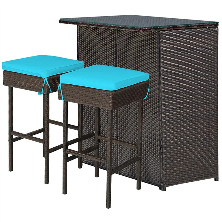 3 Pieces Patio Rattan Wicker Bar Set