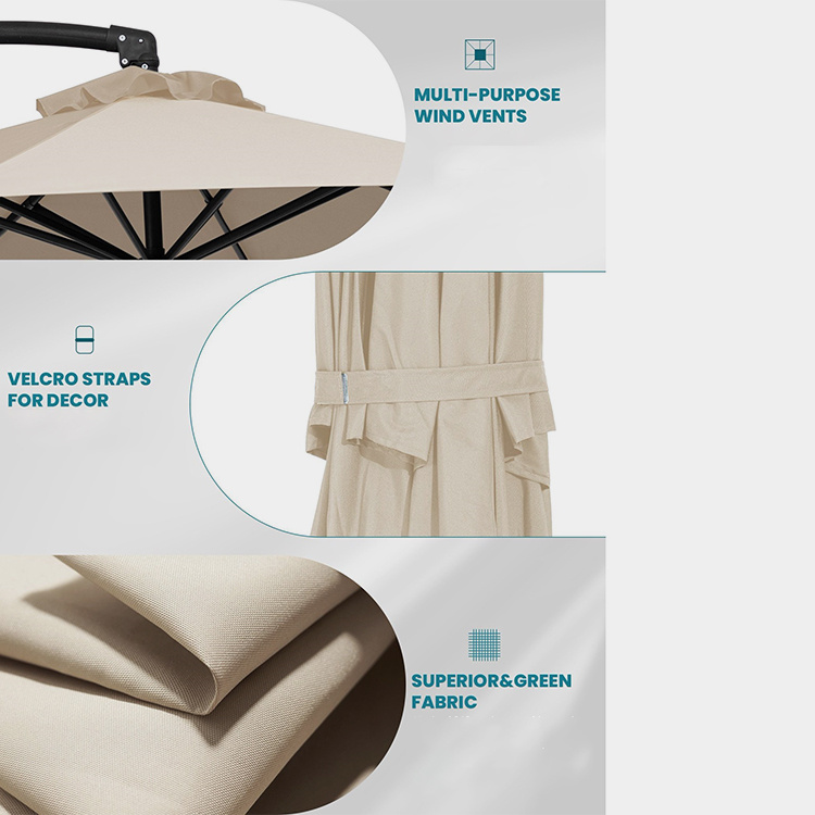 10ft Patio S shape Hanging Offset Cantilever Umbrella