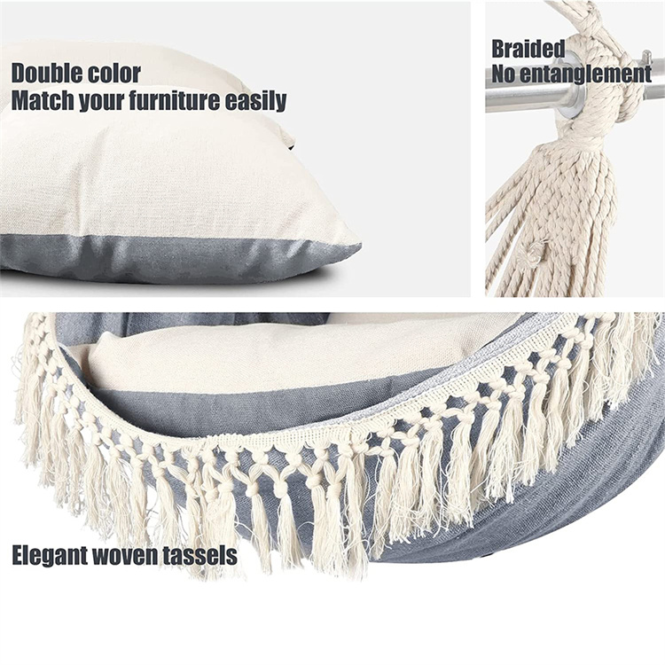 Portable Macrame Hanging Chair with Side Pocket