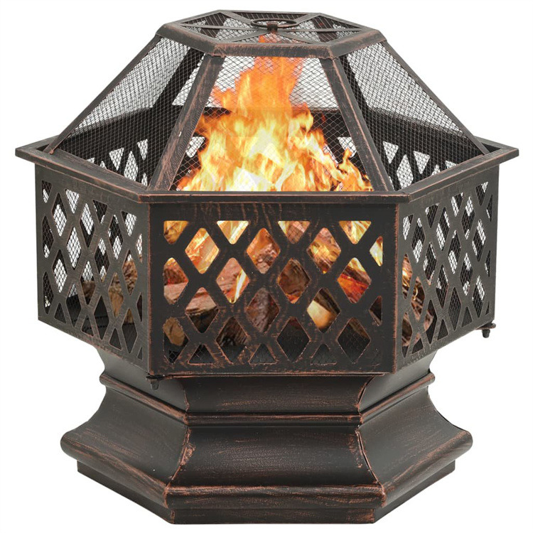 Hexagon Wood Bronze Finish Steel Fire Pit