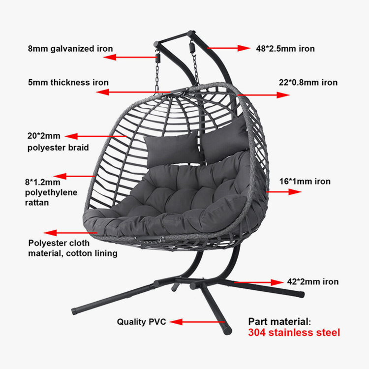 2 Person Seat Rattan Egg Swing Chair
