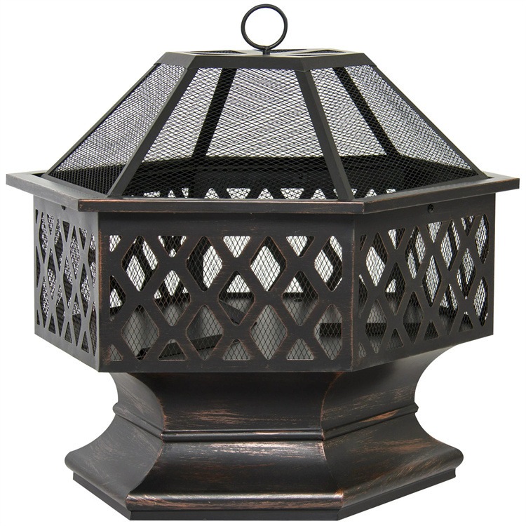 Hexagon Wood Bronze Finish Steel Fire Pit