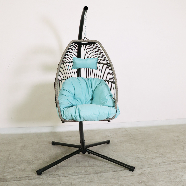 Porch Foldable PE Wicker Egg Hanging Chair