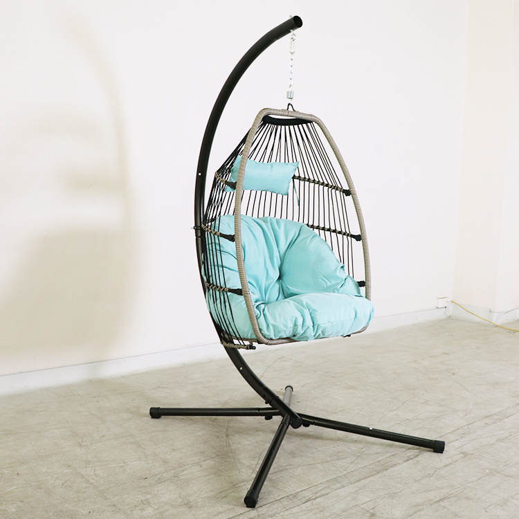 Porch Foldable PE Wicker Egg Hanging Chair