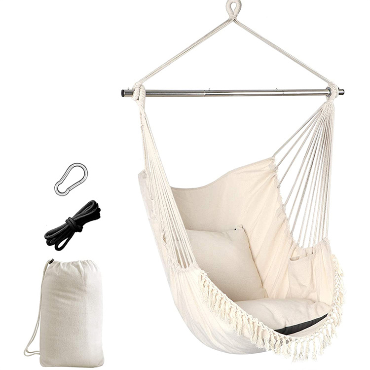 Portable Macrame Hanging Chair with Side Pocket