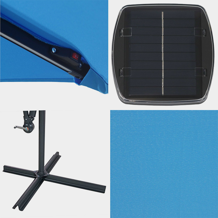 10FT LED Solar Hanging Market Patio Umbrella