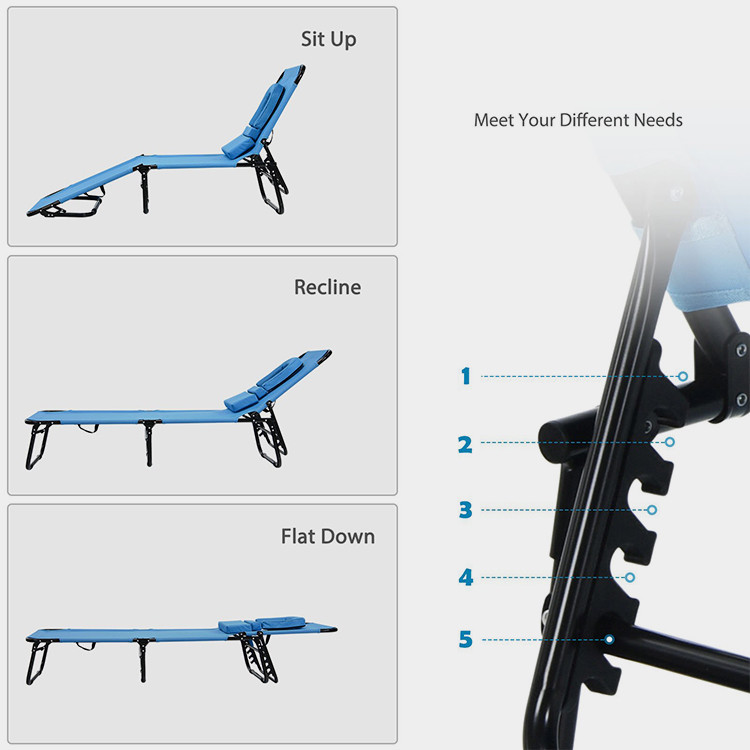 Outdoor Folding Beach Chaise Lounge Chair
