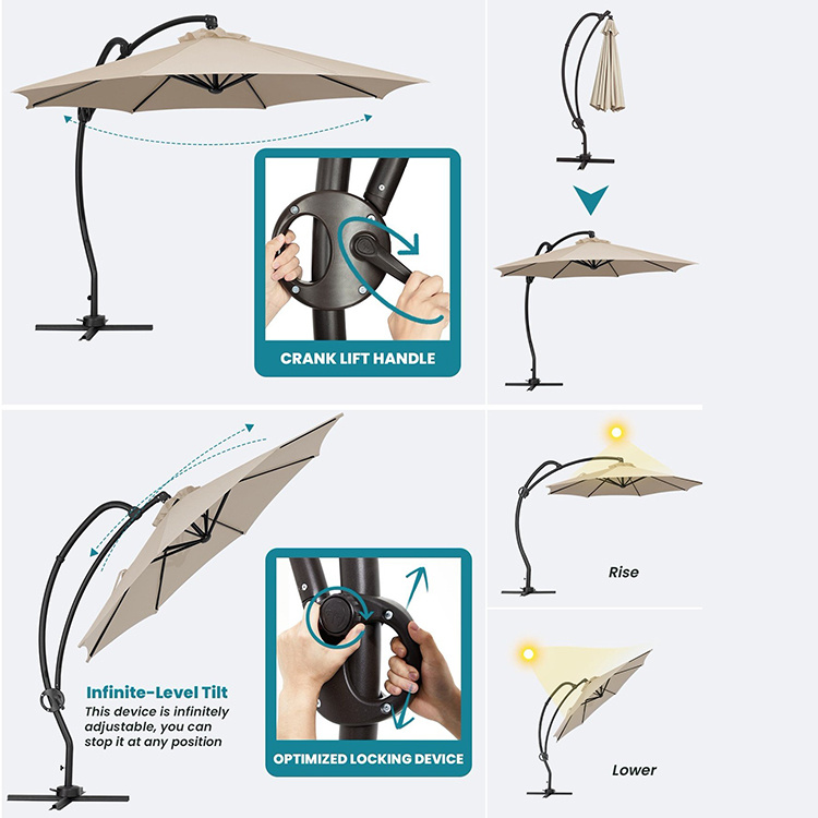 10ft Patio S shape Hanging Offset Cantilever Umbrella