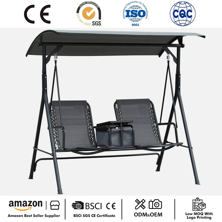 2-Seater Swing Chair with Pivot Storage Table
