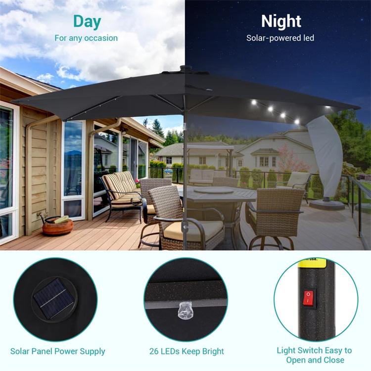 10x 6.5FT Lighted Rectangular Market Umbrella