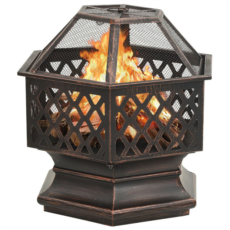Hexagon Wood Bronze Finish Steel Fire Pit