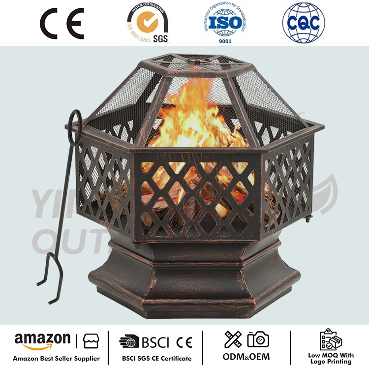 Hexagon Wood Bronze Finish Steel Fire Pit
