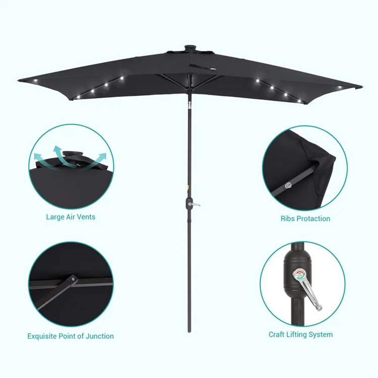 10x 6.5FT Lighted Rectangular Market Umbrella