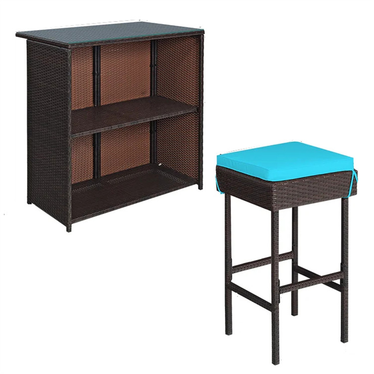 3 Pieces Patio Rattan Wicker Bar Set