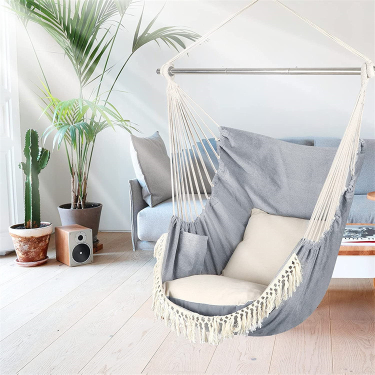 Portable Macrame Hanging Chair with Side Pocket