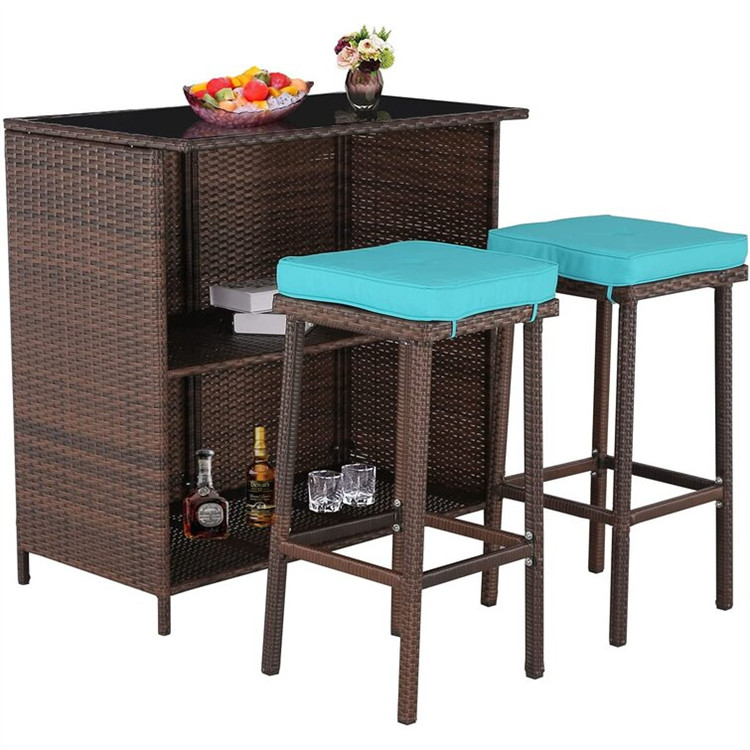 3 Pieces Patio Rattan Wicker Bar Set