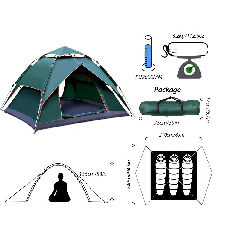 Camping Waterproof Automatic 3 Person Tent