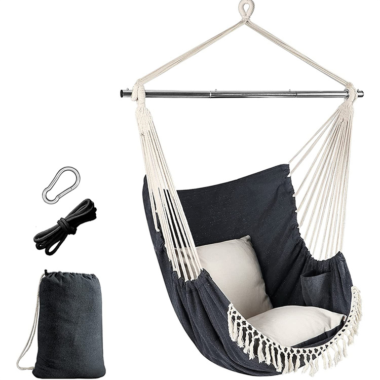 Portable Macrame Hanging Chair with Side Pocket