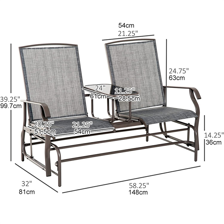 Double-Seat Glider Bench with Center Table