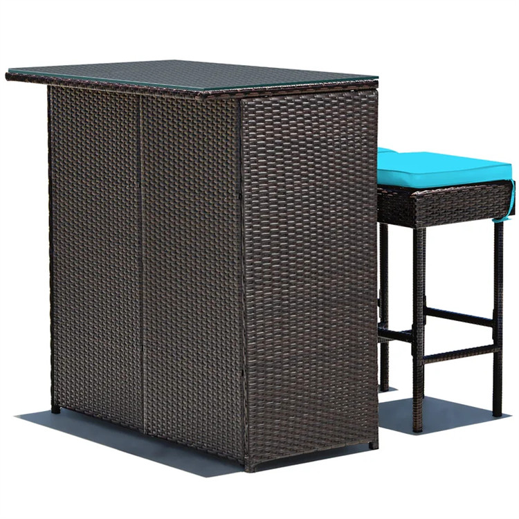 3 Pieces Patio Rattan Wicker Bar Set