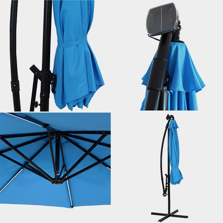 10FT LED Solar Hanging Market Patio Umbrella
