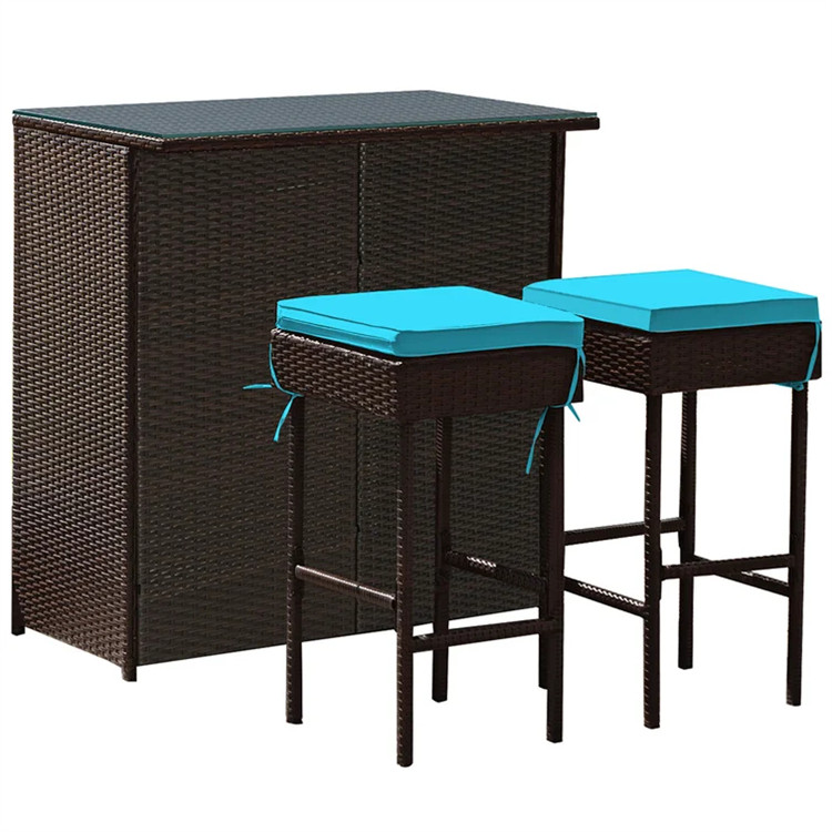 3 Pieces Patio Rattan Wicker Bar Set