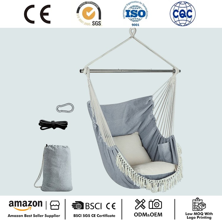 Portable Macrame Hanging Chair with Side Pocket