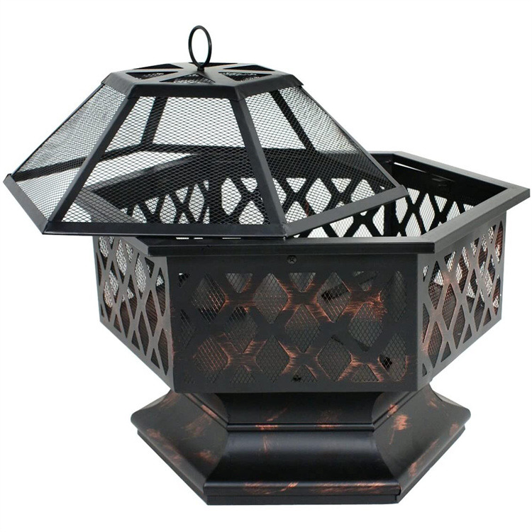 Hexagon Wood Bronze Finish Steel Fire Pit