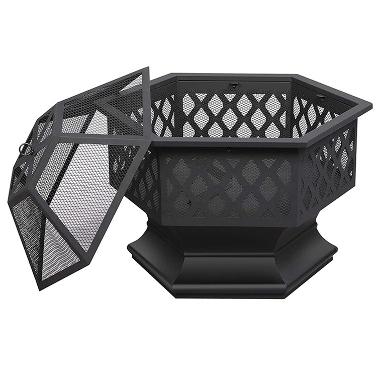 Hexagon Wood Bronze Finish Steel Fire Pit