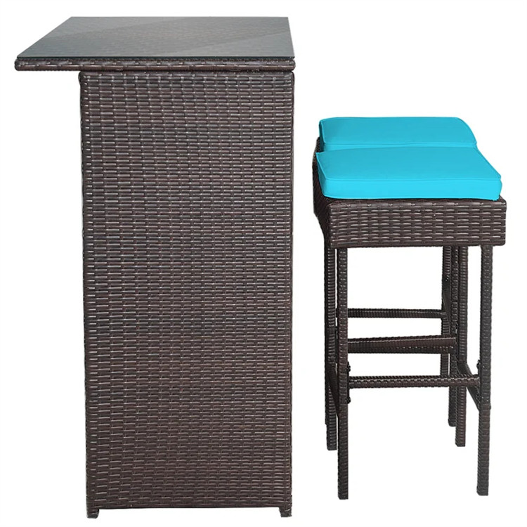 3 Pieces Patio Rattan Wicker Bar Set